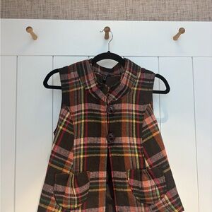 Plaid Sleeveless Vest with Pockets